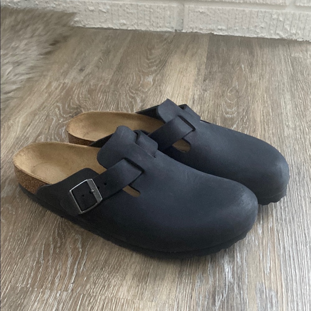 Birkenstock Black Leather Slip-On Clogs